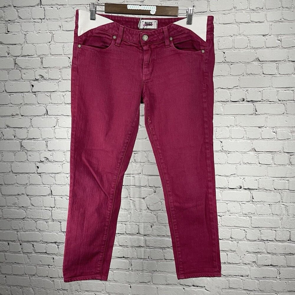 Paige Pink Denim Stretch Waist Skinny Low Rise Jeans USA Maternity 30 (34x25.5)